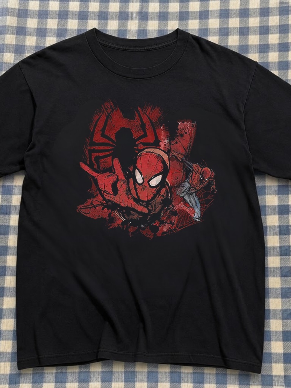 Vintage Black Superhero Web Graphic Tee Men’s